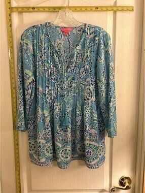 Lilly Pulitzer Etta Tassel Peasant Top S Full Paisley Print